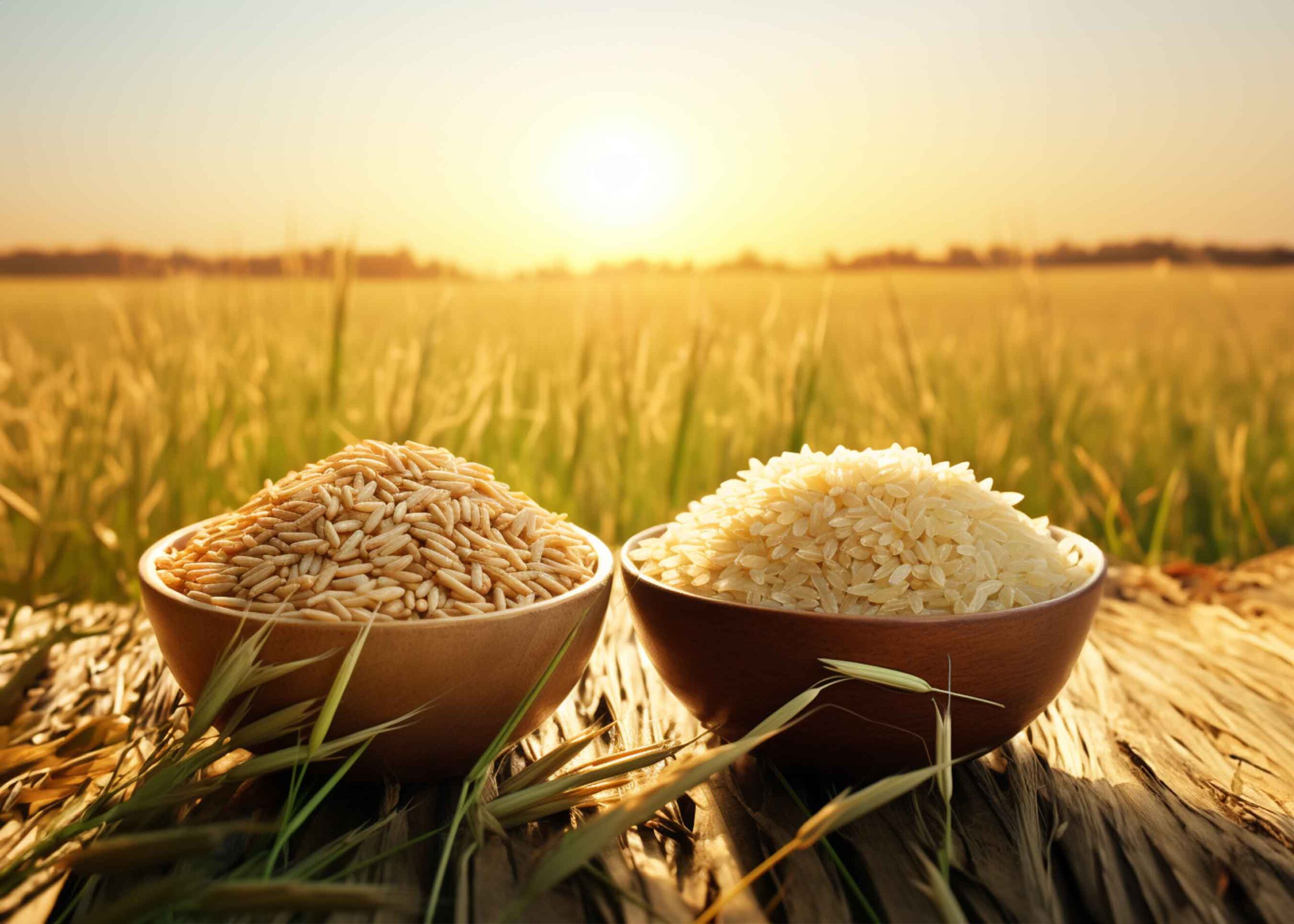 White and Brown Rice on a farm