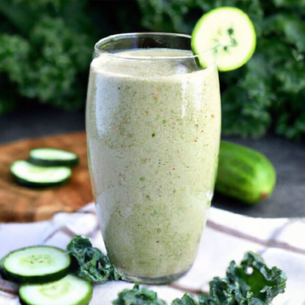 Green blended smoothie with oats, cucumber, green apple, spinach and ginger